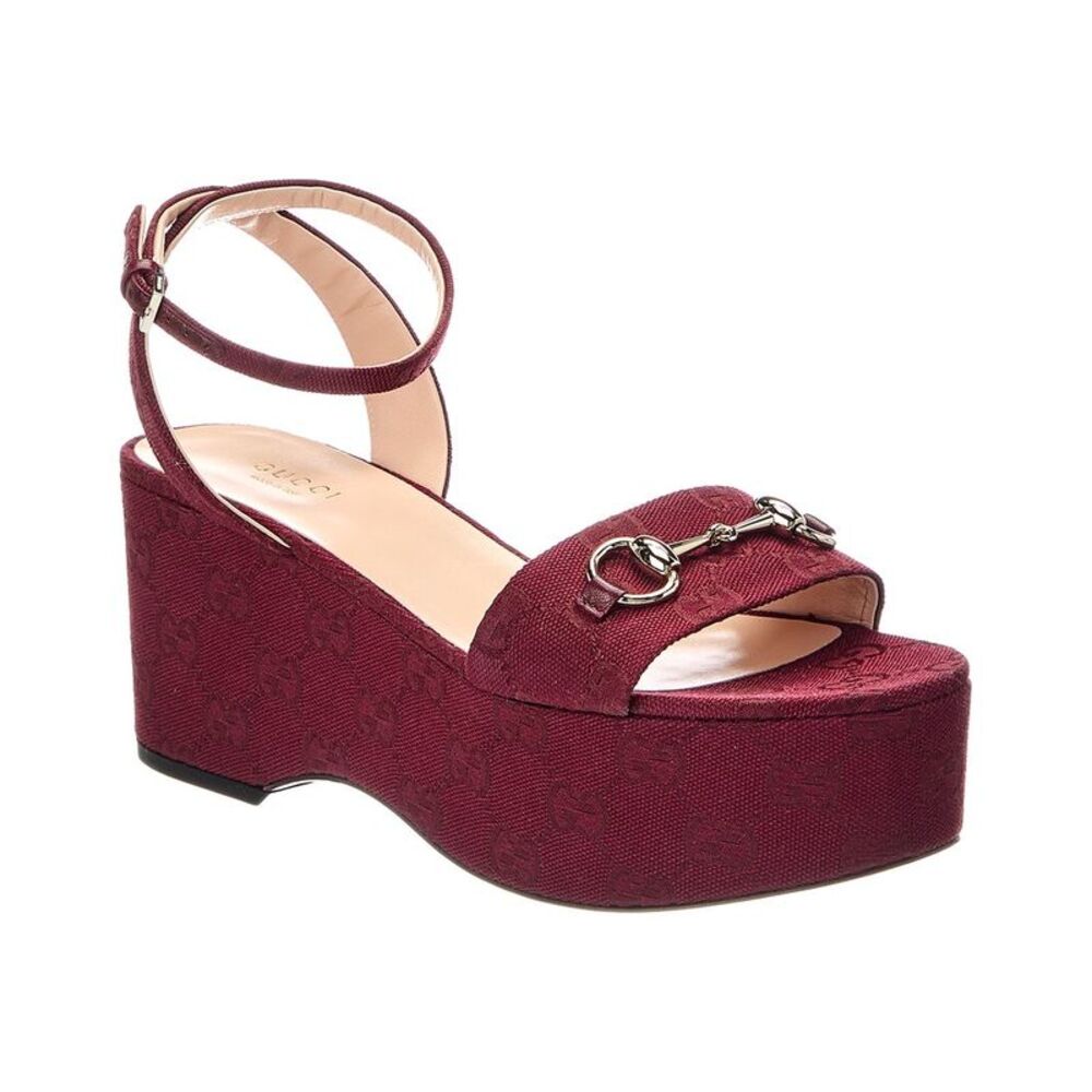 Gucci Gg Supreme Canvas & Leather Wedge Sandal, Red